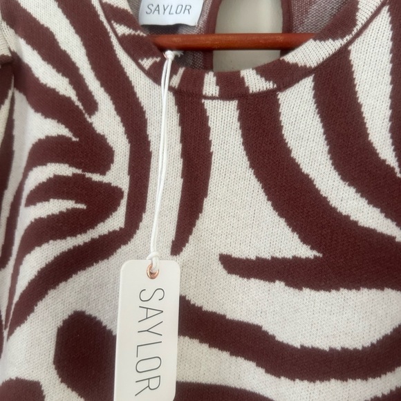 SAYLOR Brown and White Long Sleeve Sheath Dress - Picture 6 of 10